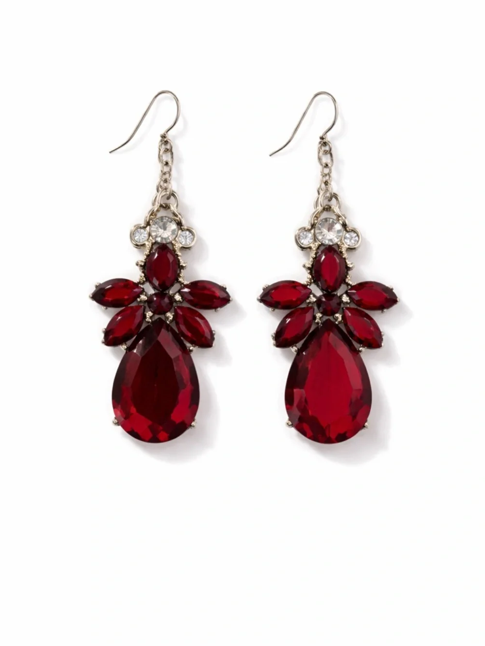 Vintage Red Teardrop Crystal Drop Earrings